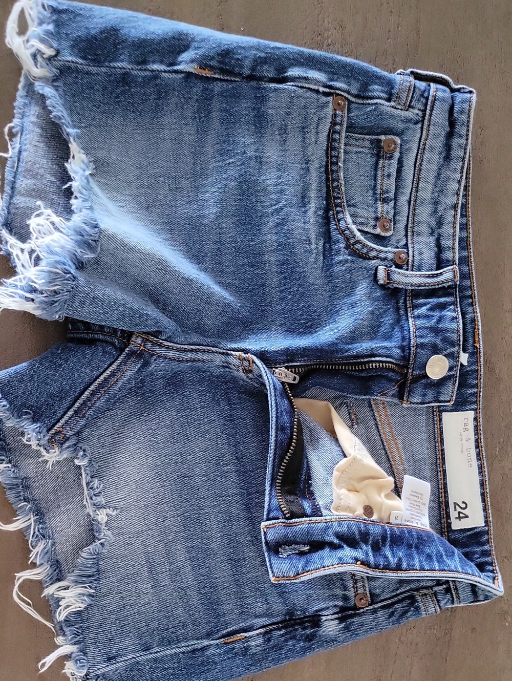 Rag and Bone Distressed High-Rise Denim Cutoff Shorts - Medium Wash